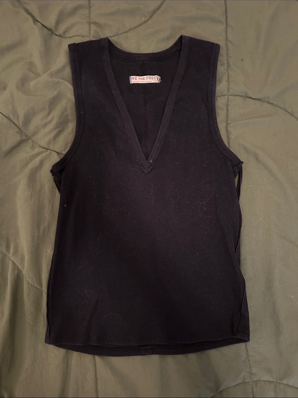 We The Free Black V-Neck Ribbed Tank Top
